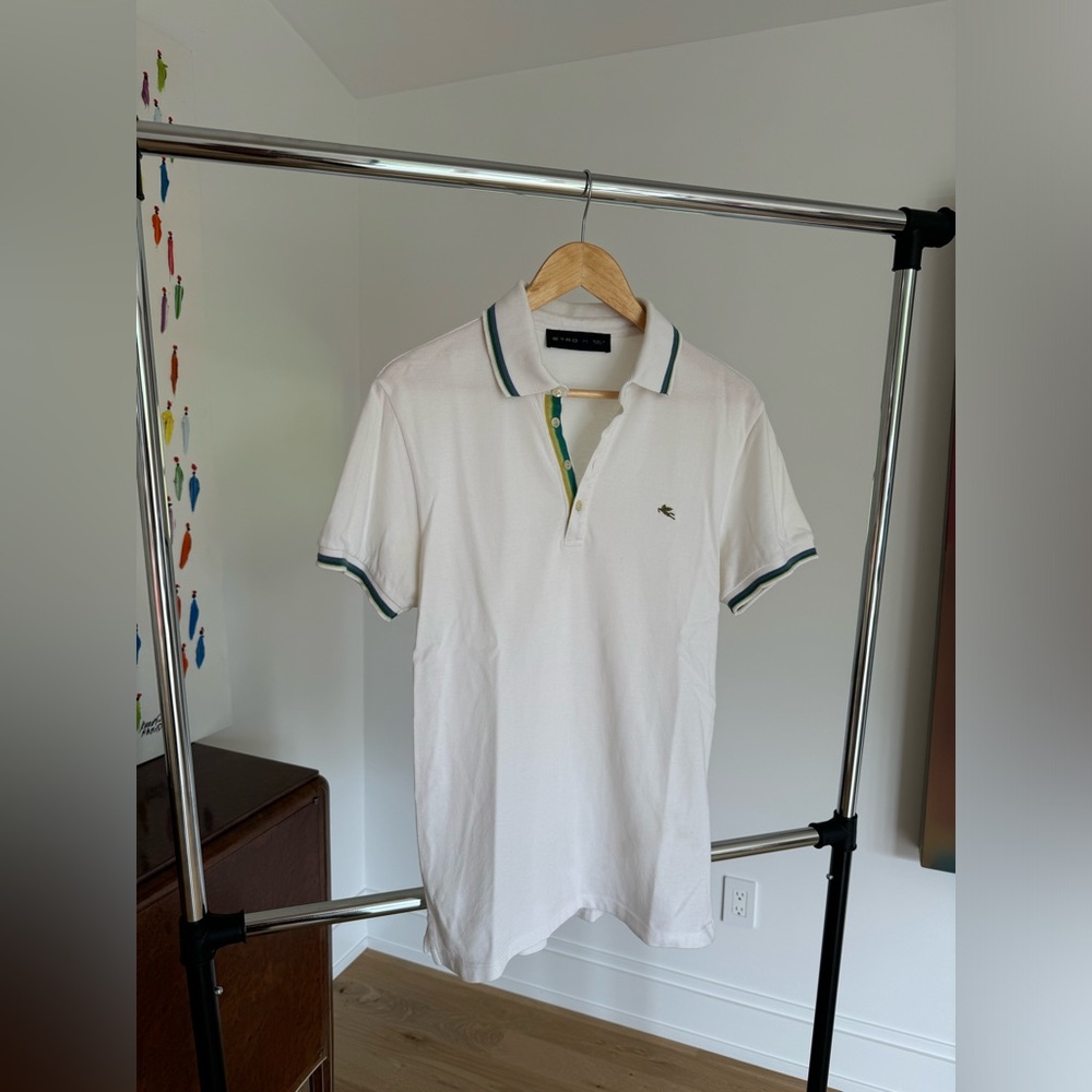 Etro White Polo with striped collar